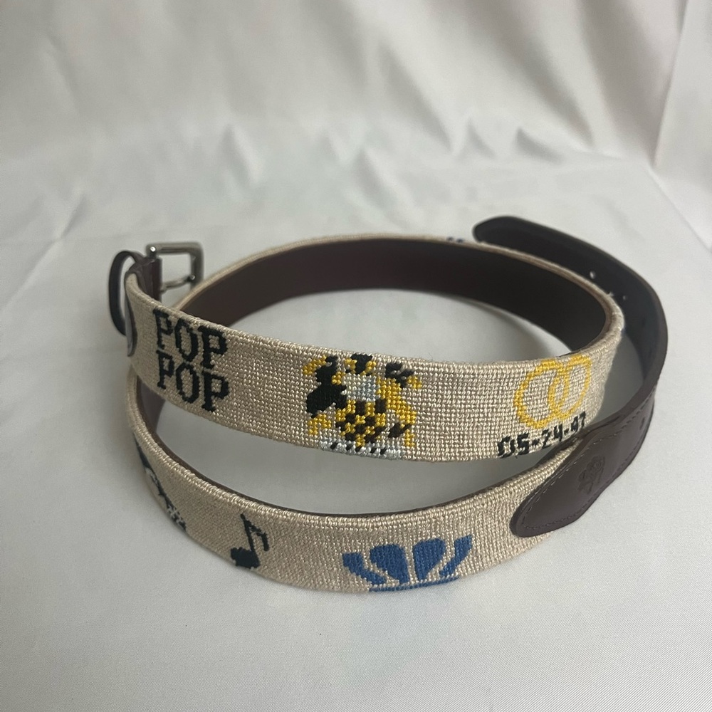 Hand stitched needle point Belt size 40 made in Haiti
